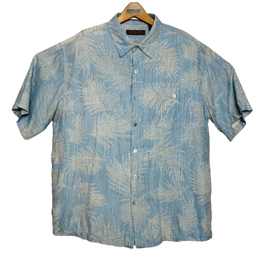 Tori Richard Mens Lt Blue w/ White Palm S/S Silk Ctn Btn Down w/ Pocket Size XL